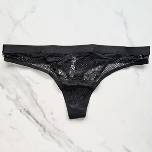 NWT SOMA MIXED MEDIA THONG PANTY IN BLACK SIZE S/M/L/XL
